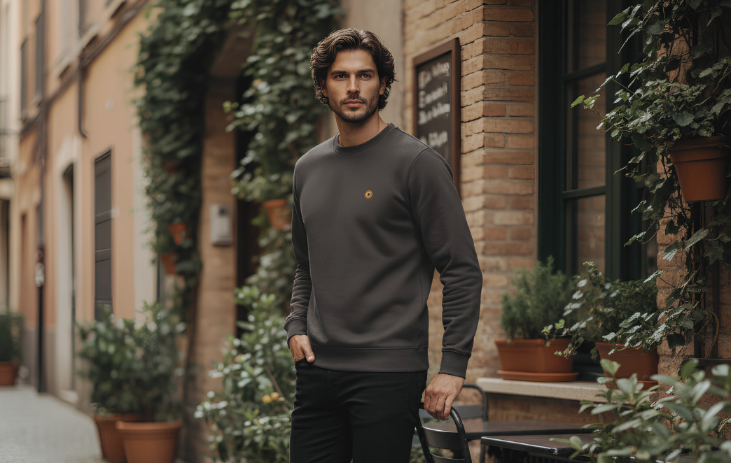 NO&YO City Movement - Model with NO&YO sweater in black walking in the city