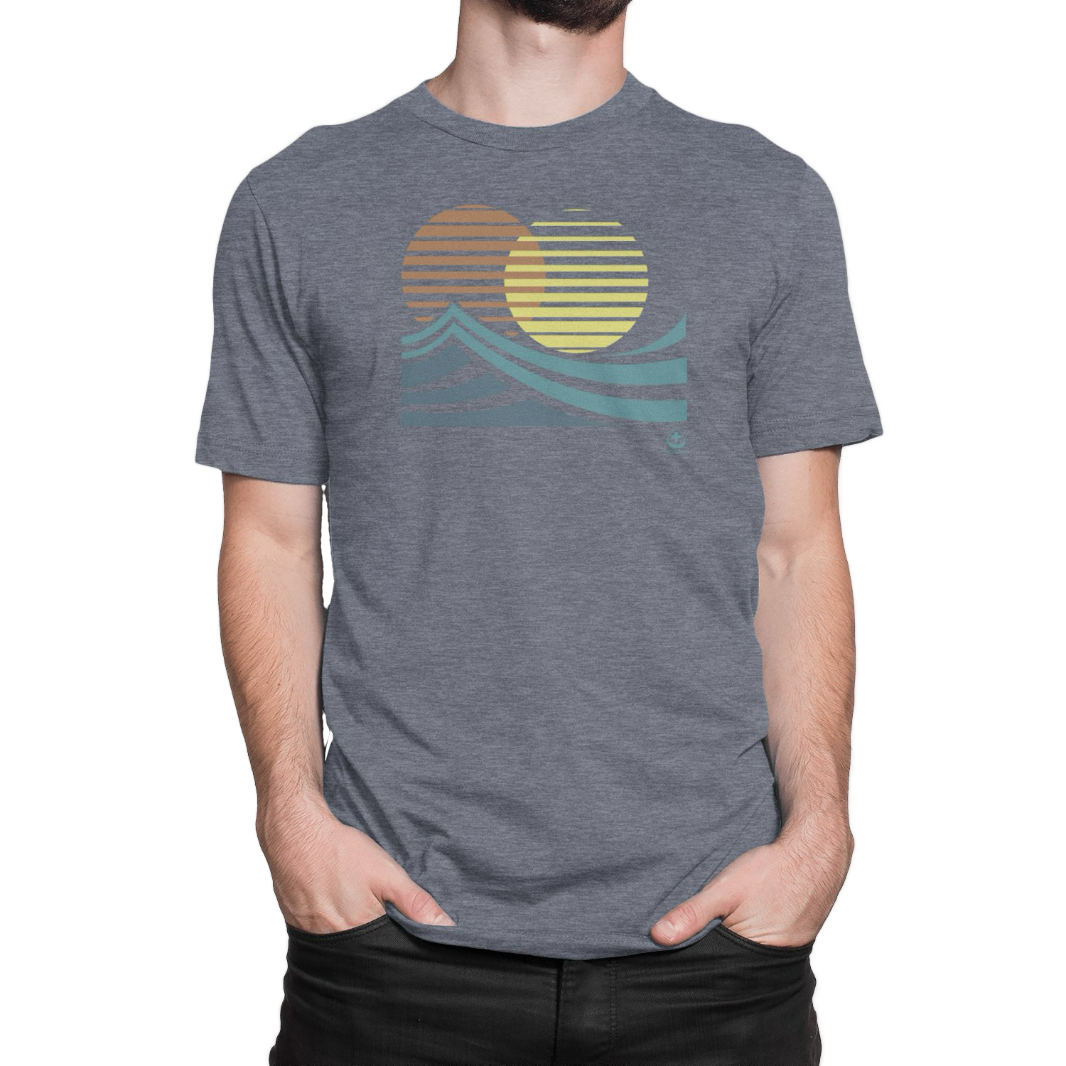 Elevate your adventure style with NO&YO’s Twin Sun Surf Graphic Tee in heather navy. A premium cotton blend shirt featuring a bold twin-sun design inspired by surf and travel.
