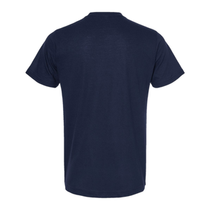 Back view of NO&YO blue Solo Traveler tee, rugged yet stylish outdoor wear.