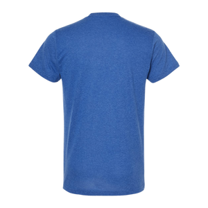 Back view of NO&YO men’s rugged blue mountain graphic tee, stylish casual outdoor apparel.