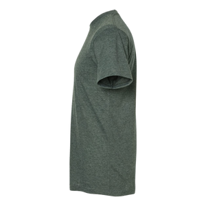 Side profile of NO&YO green "Explore" adventure shirt with compass design.