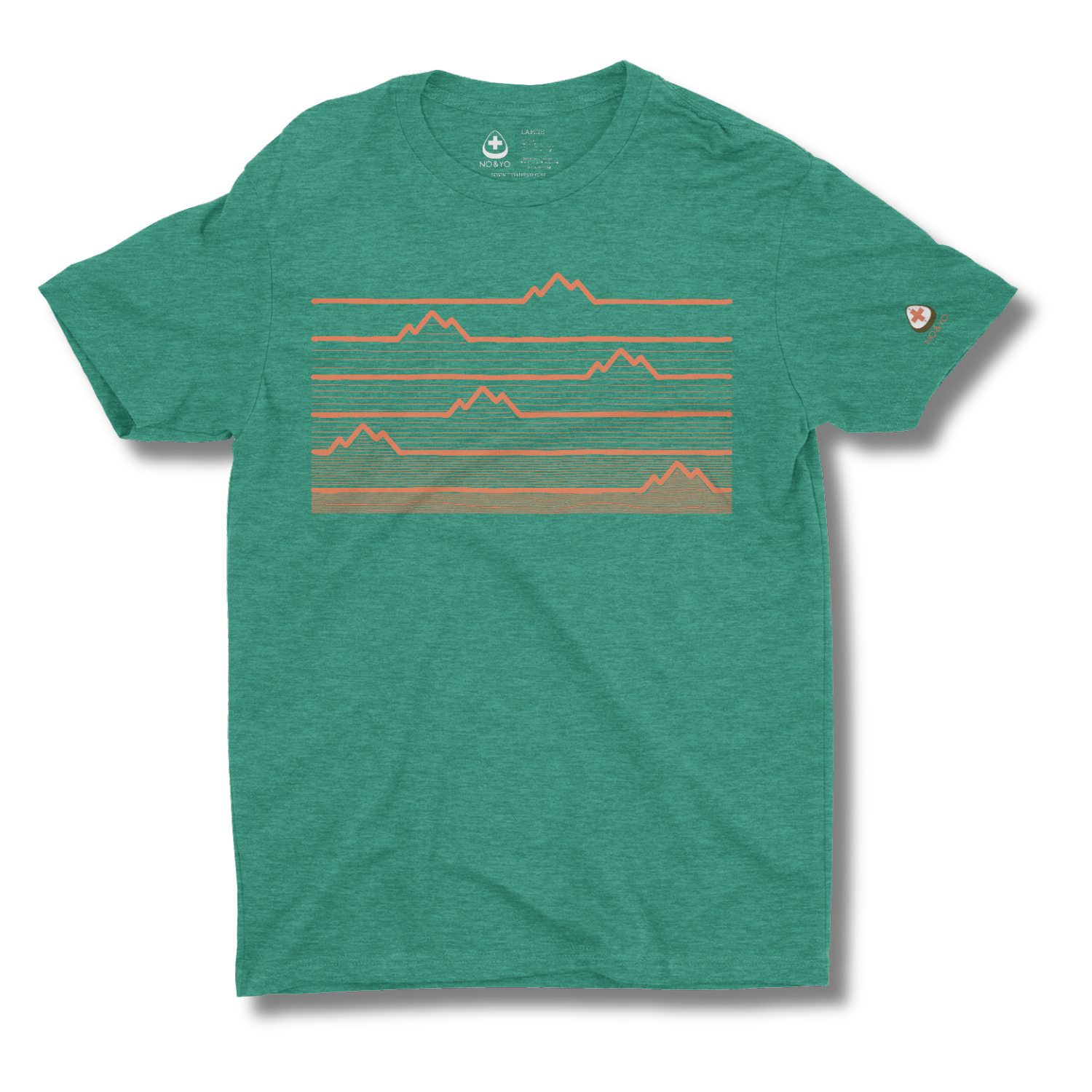Green t-shirt with mountain heartbeat graphic on a green background