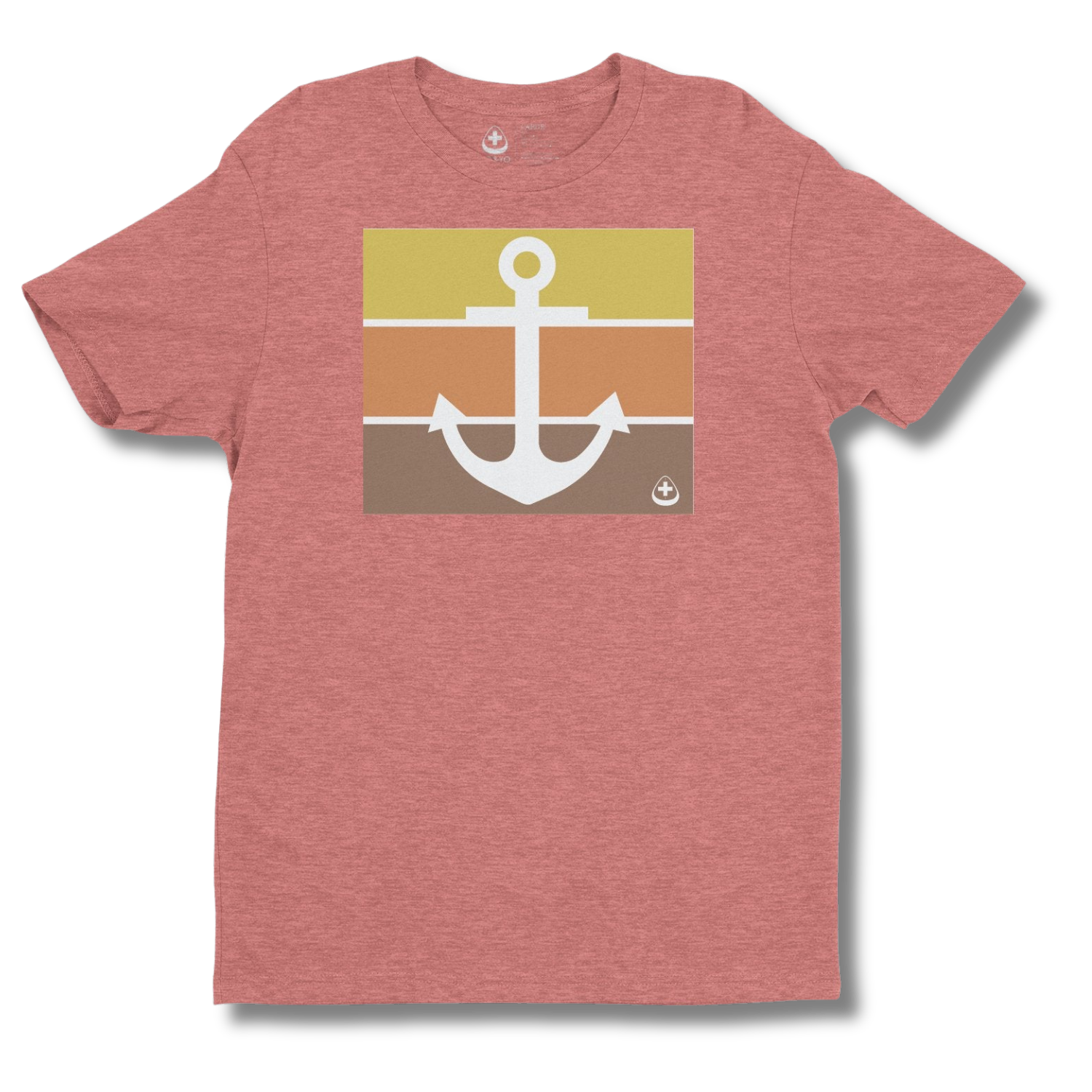 Red t-shirt with a white anchor graphic on a white background