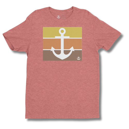 Red t-shirt with a white anchor graphic on a white background