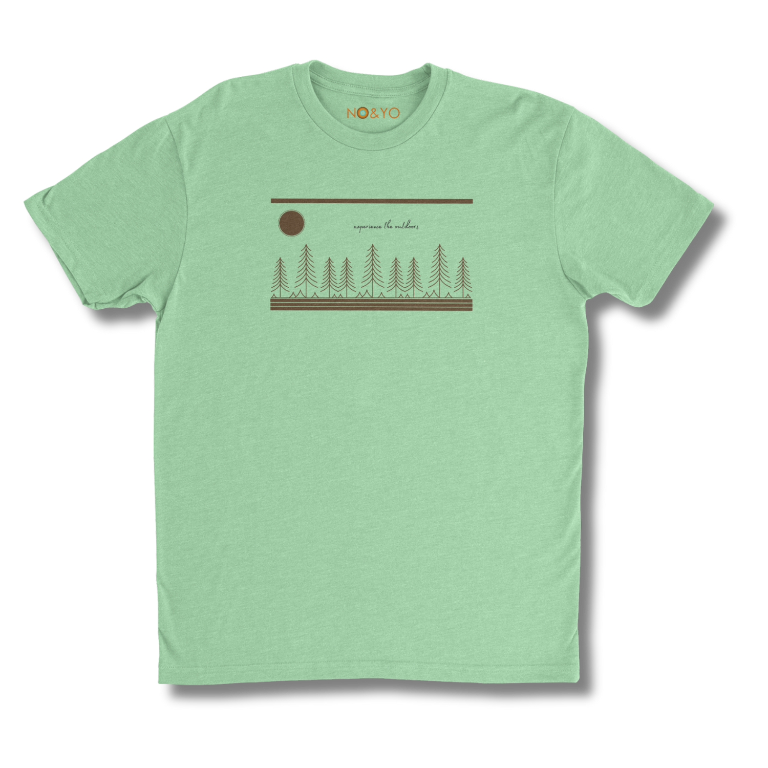 Green t-shirt with a nature-themed graphic on a white background