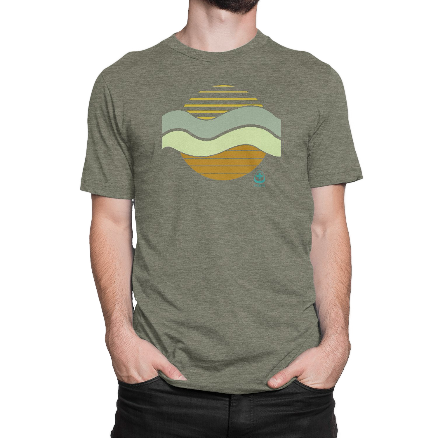 Elevate your outdoor style with NO&YO’s Sun Waves Graphic Tee in military green. This premium adventure shirt combines comfort, durability, and a bold design inspired by nature’s elements.