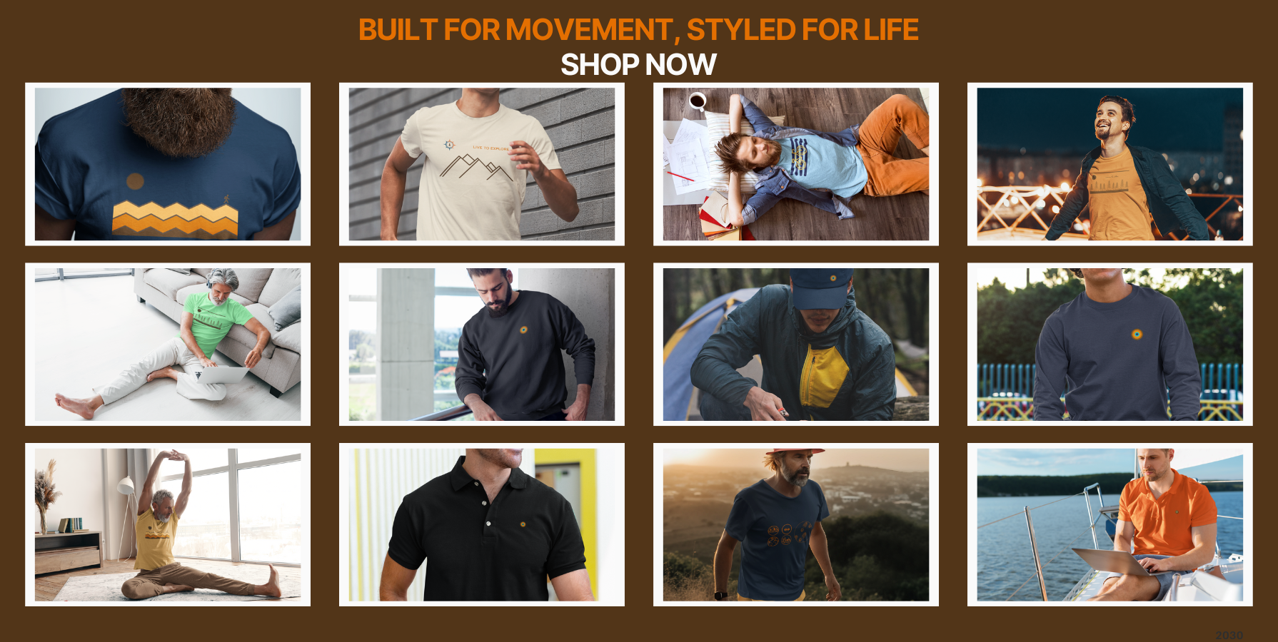“Collage of men wearing NO&YO’s luxury outdoor apparel including t-shirts, polos, sweatshirts, and windbreakers, showcasing a premium adventure lifestyle — built for movement and styled for life.”