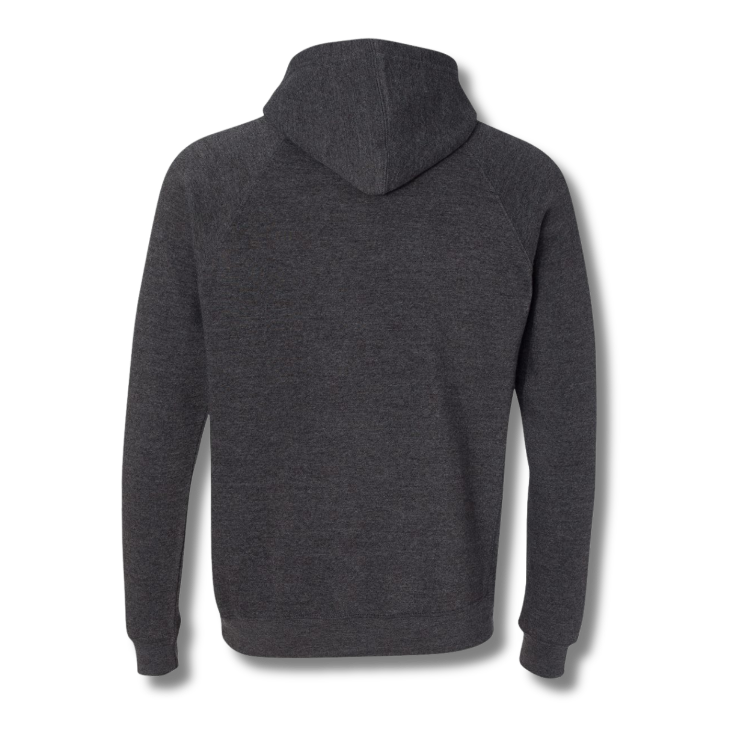Back view of NO&YO carbon black raglan hoodie, minimalist and modern adventure design.