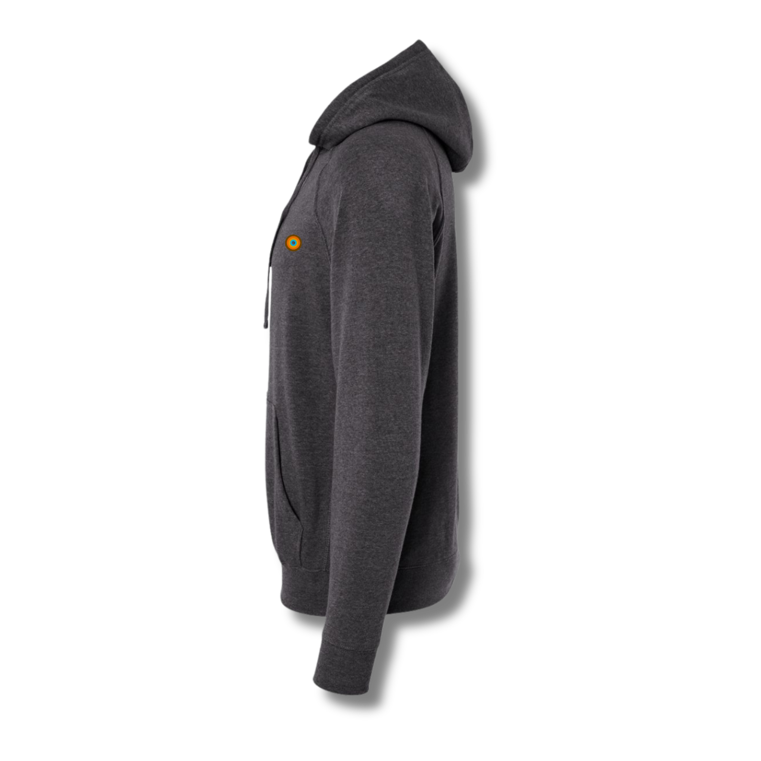 Side profile of NO&YO carbon black hoodie with raglan sleeves and lightweight comfort.