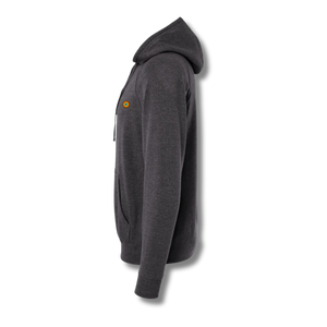 Side profile of NO&YO carbon black hoodie with raglan sleeves and lightweight comfort.