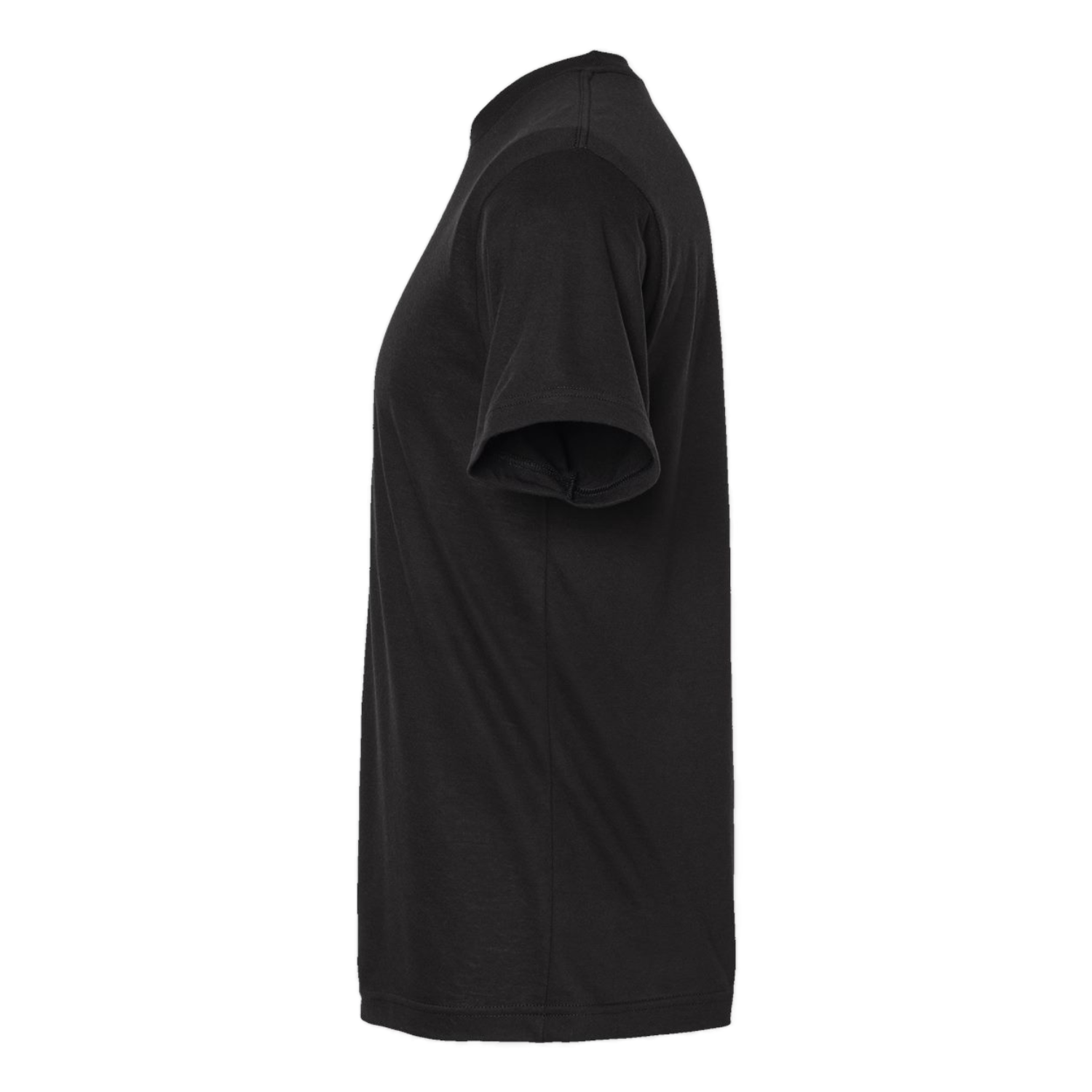 Side view of NO&YO classic black tee, sustainably made with soft fabric and designed for outdoor comfort and casual style.