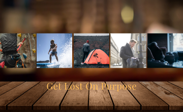 Mobile NO&YO hero image featuring climbing, surfing, camping, travel, and exploration with the “Get Lost On Purpose®” message.