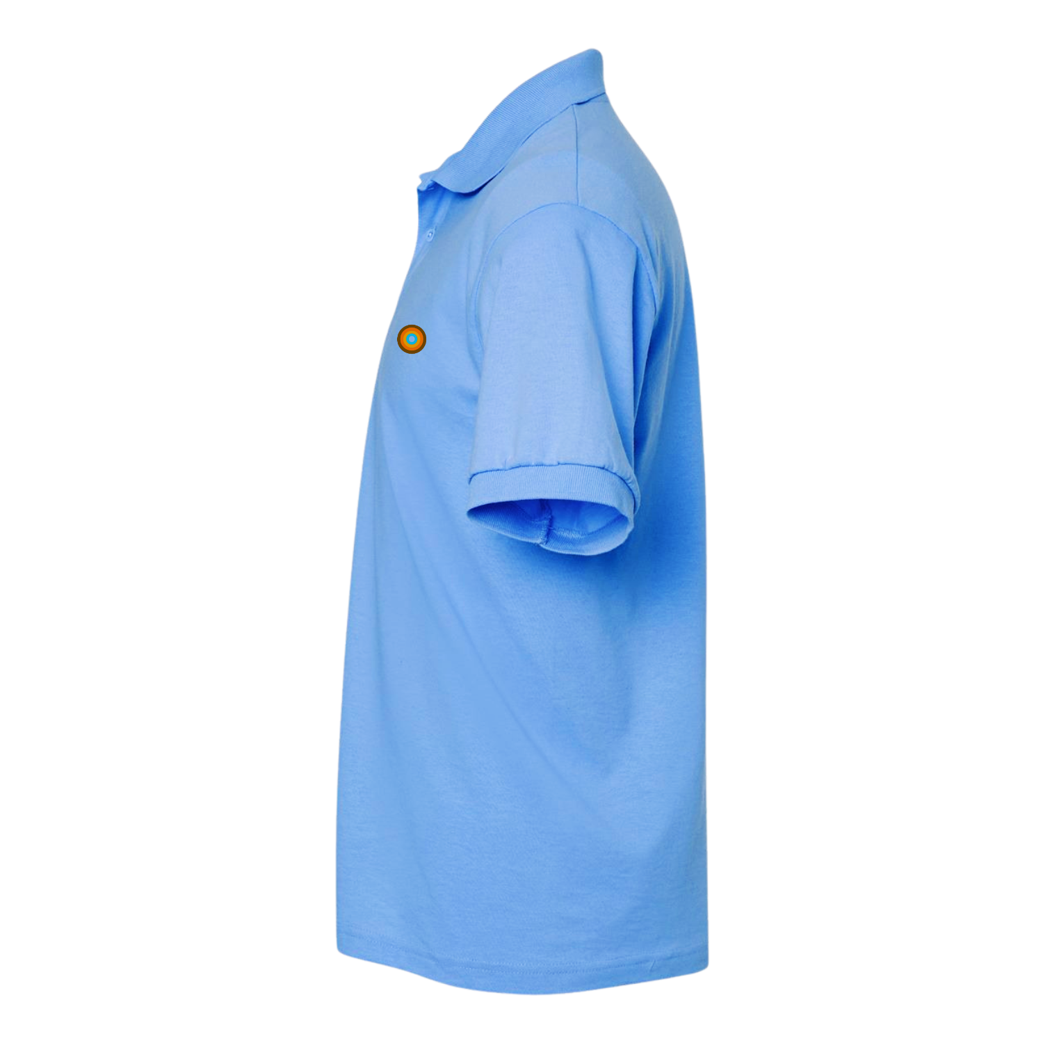 Side profile of NO&YO light blue polo shirt, showcasing tailored sleeves and breathable cotton fabric.