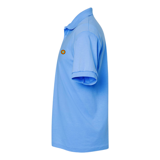 Side profile of NO&YO light blue polo shirt, showcasing tailored sleeves and breathable cotton fabric.