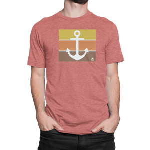 Set sail in style with the NO&YO Anchor Tee in heather red. Featuring a bold anchor graphic with retro-inspired stripes, this premium t-shirt blends nautical adventure with modern comfort and durability.