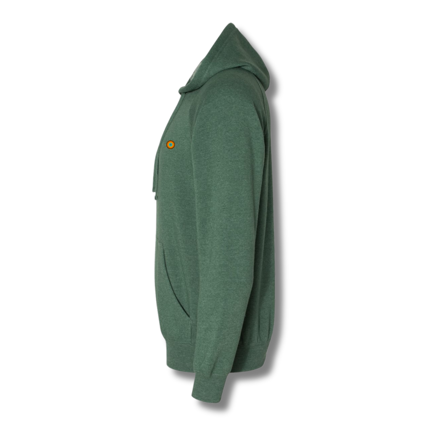 Side profile of NO&YO moss green raglan hoodie with soft blend fabric for comfort.