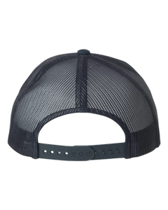Back view and side profile of NO&YO navy trucker hat featuring classic snapback closure and breathable mesh back design, perfect for outdoor adventures