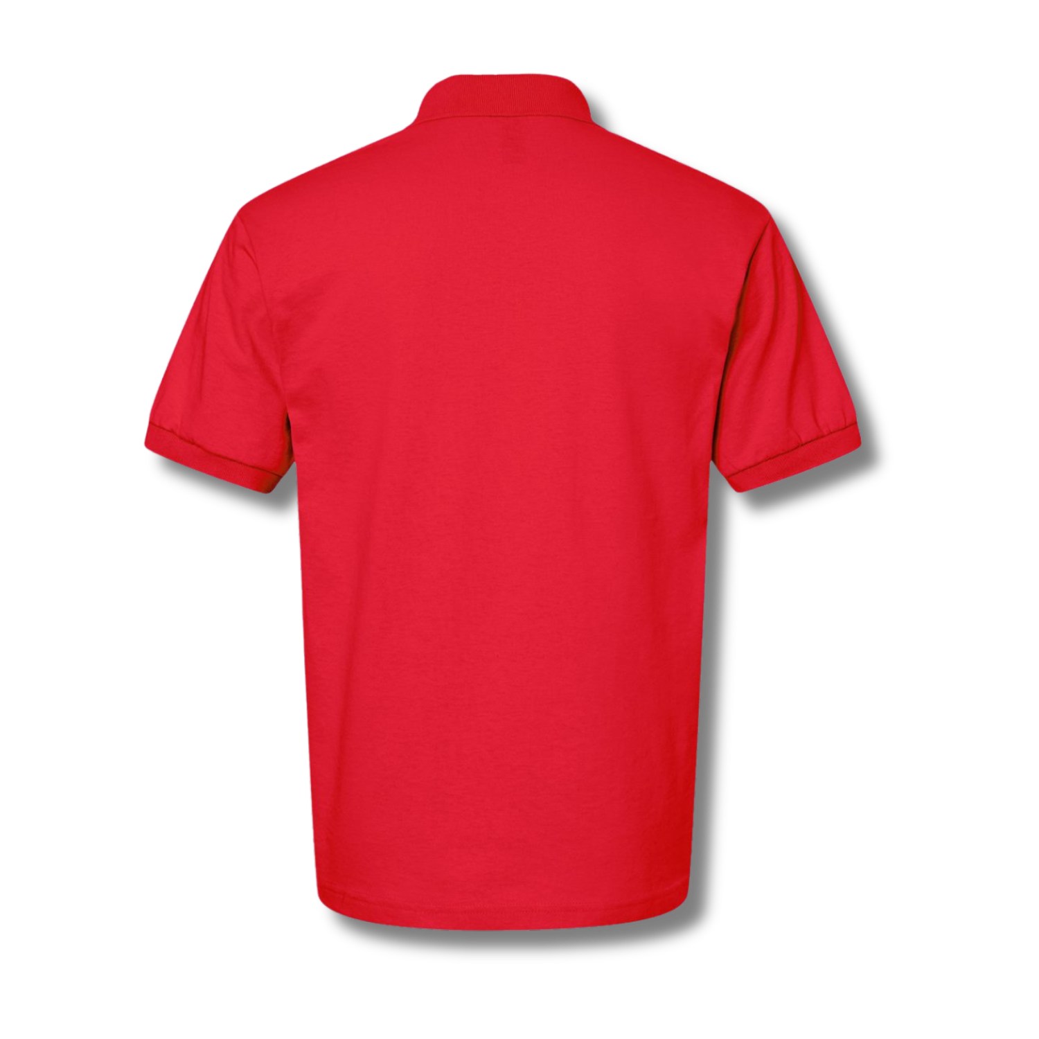 Back view of NO&YO red polo shirt, showcasing clean design and premium stitching
