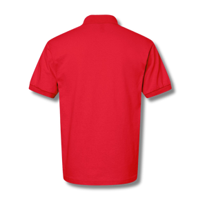 Back view of NO&YO red polo shirt, showcasing clean design and premium stitching
