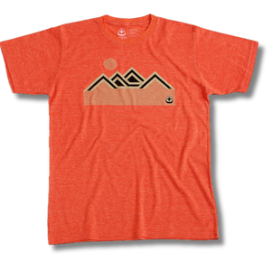 Orange t-shirt with mountain graphic on a orange background