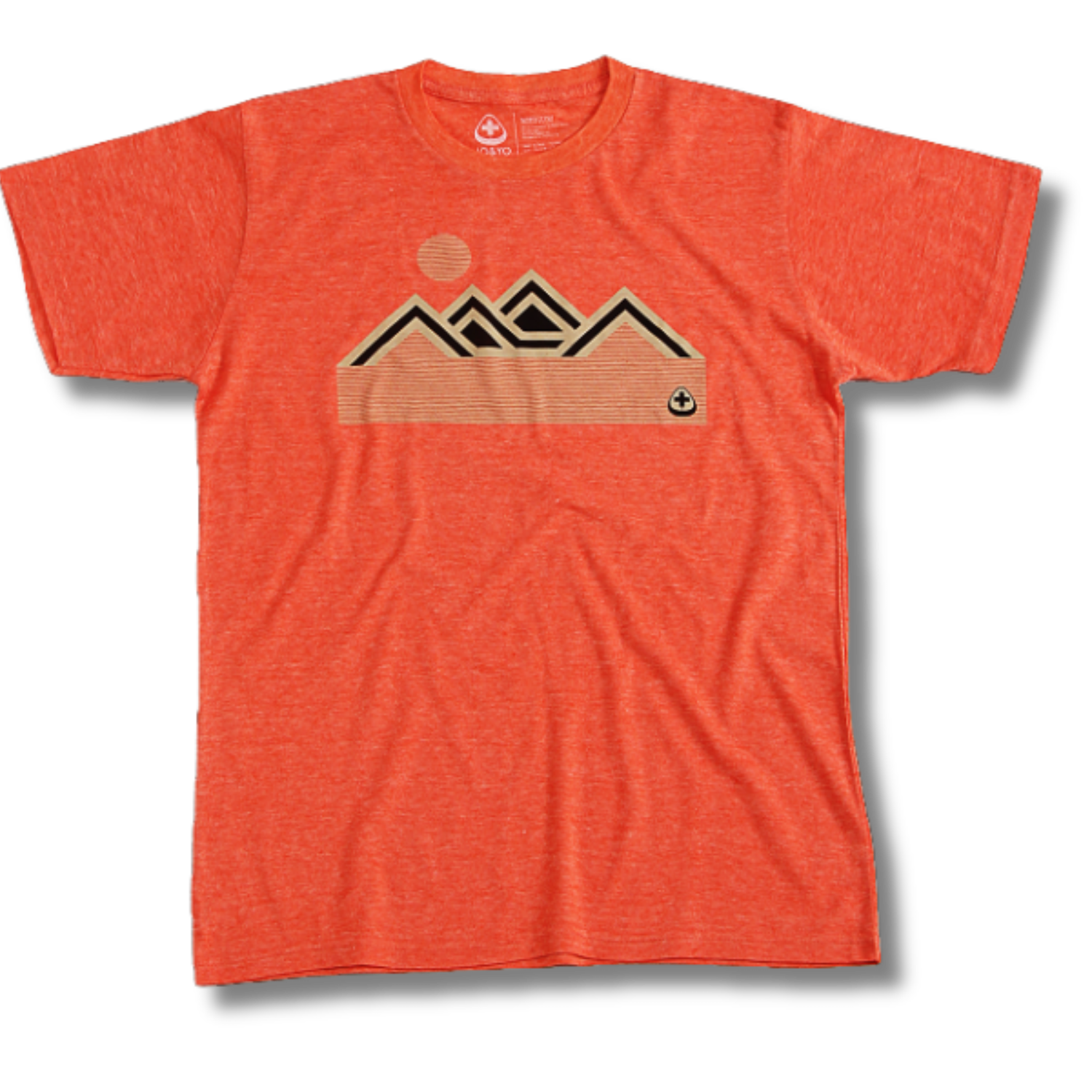Orange t-shirt with mountain graphic on a orange background