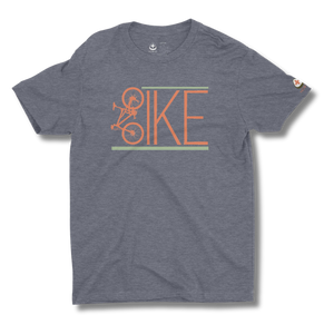 Gray t-shirt with a BIKE graphic design on a gray background