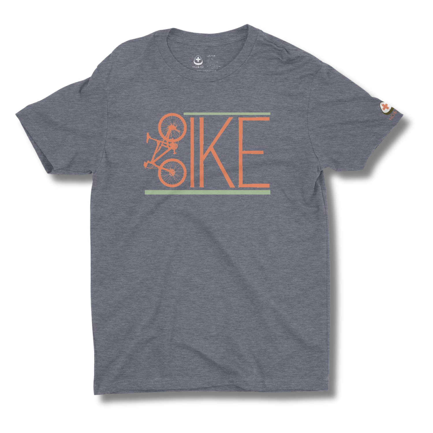 Gray t-shirt with a BIKE graphic design on a gray background