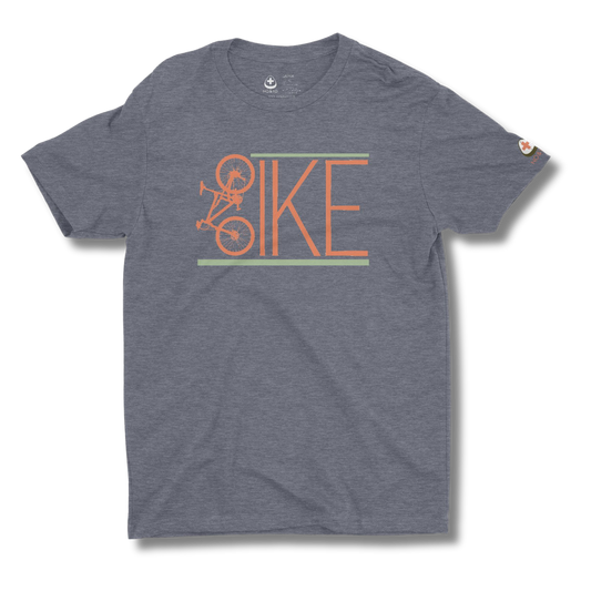 Gray t-shirt with a BIKE graphic design on a gray background