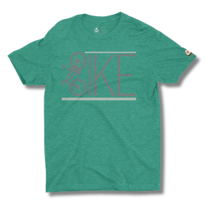 Green t-shirt with a BIKE graphic design on a green background