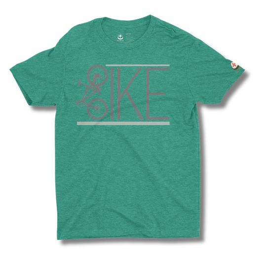 Green t-shirt with a BIKE graphic design on a green background