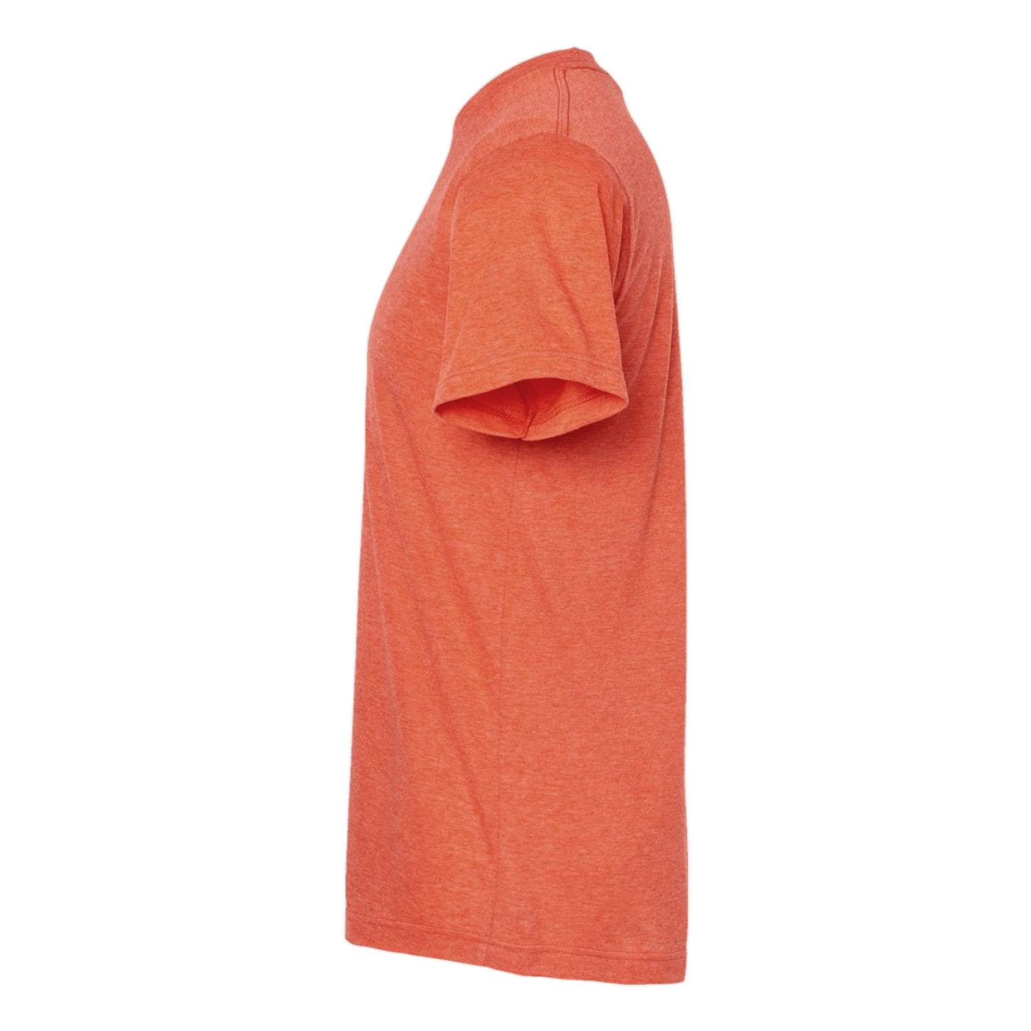 Side profile of orange Solo Traveler graphic t-shirt in premium cotton blend.