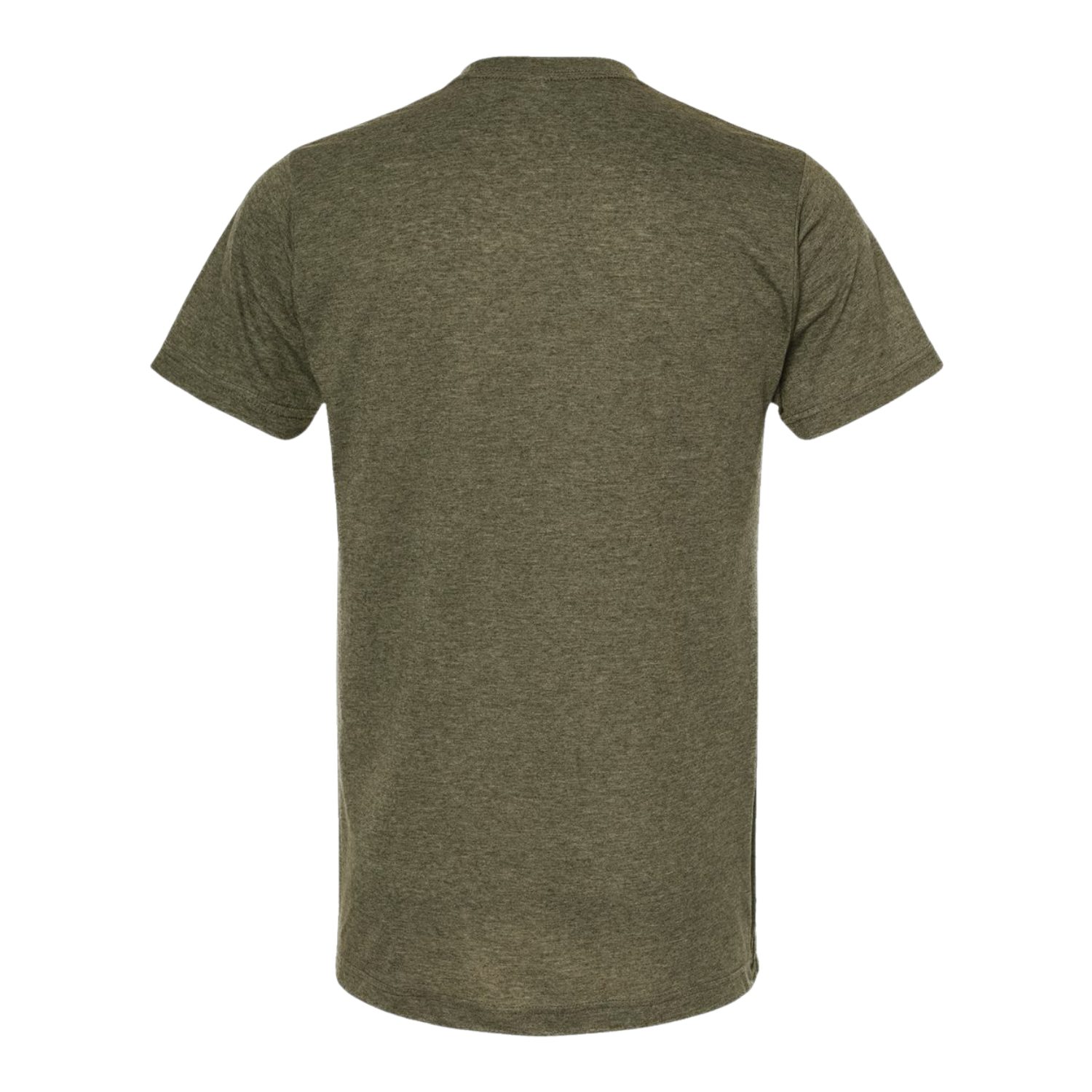 NO&YO military green adventure t-shirt featuring a minimalist teardrop camper graphic with orange accents, perfect for outdoor and travel lovers.