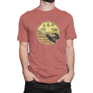 Catch coastal vibes with the NO&YO Vintage Surfer Adventure Tee in heather red. Designed with a bold surfer graphic, this soft, durable t-shirt blends classic retro style with modern comfort.