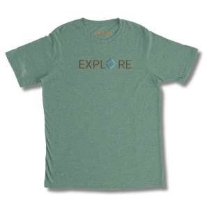 Green t-shirt with 'EXPLORE' text on a white background