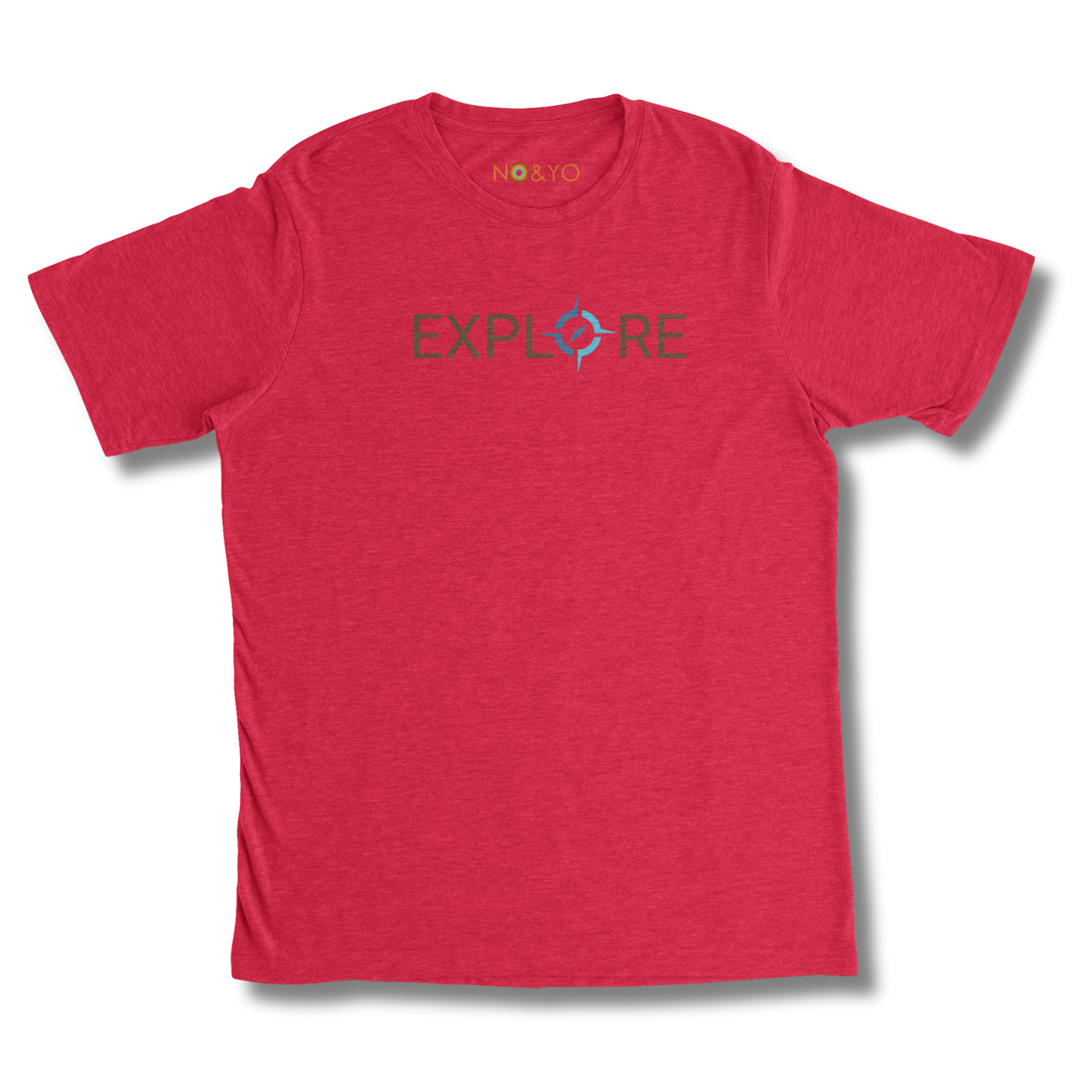 Red t-shirt with 'EXPLORE' text on a white background