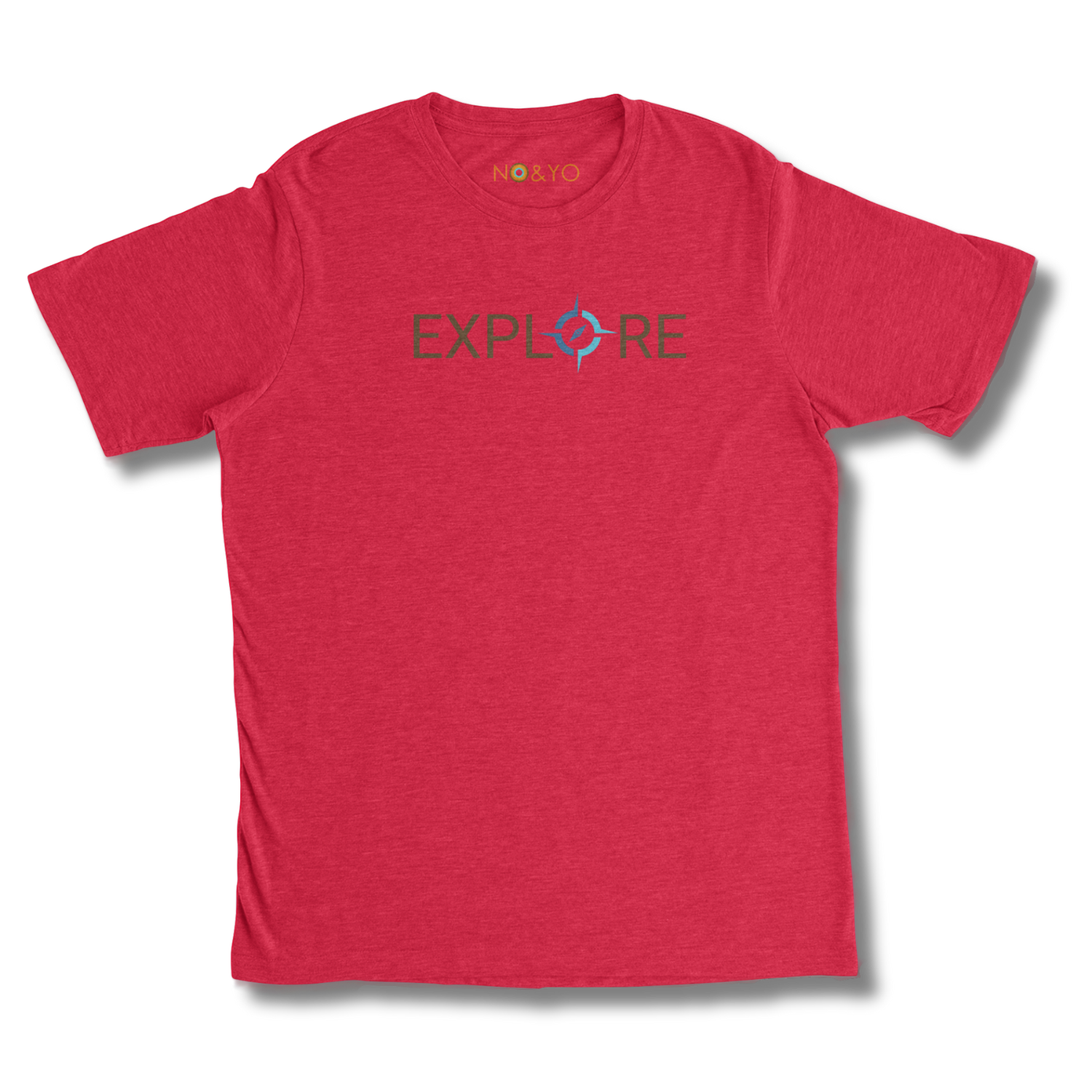 Red t-shirt with 'EXPLORE' text on a white background