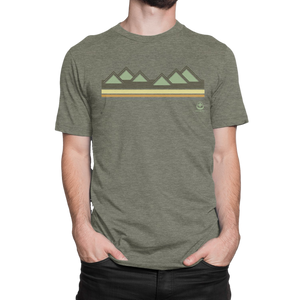 Adventure begins with the NO&YO Mountain Sunset Tee in military green. Featuring a striking mountain graphic with retro stripes, this premium t-shirt combines rugged outdoor style with everyday comfort and durability.