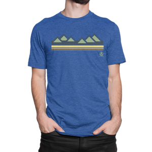 Reach new heights with the NO&YO Mountain Sunset Tee in royal blue. Featuring a bold mountain graphic with retro stripes, this premium adventure t-shirt blends rugged outdoor style with everyday comfort.