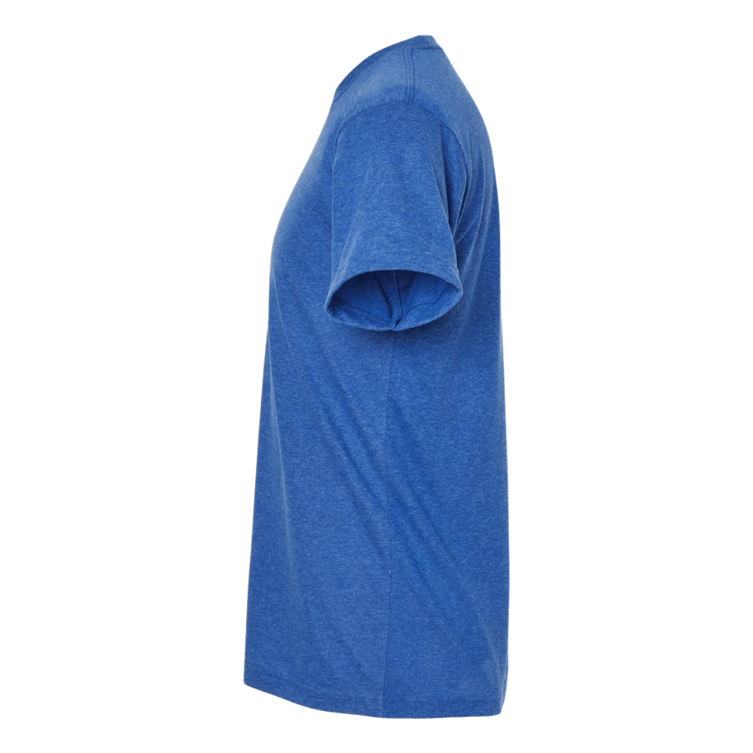 Side profile of NO&YO men’s rugged royal blue mountain graphic tee, premium cotton blend for outdoor comfort.