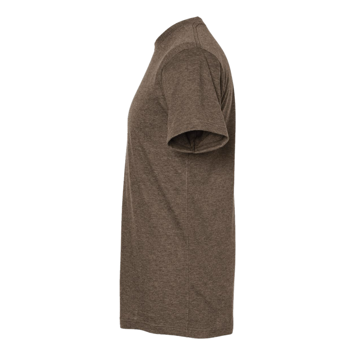 Side view of NO&YO brown graphic t-shirt showing fit, made with soft, breathable fabric for hiking and casual wear.