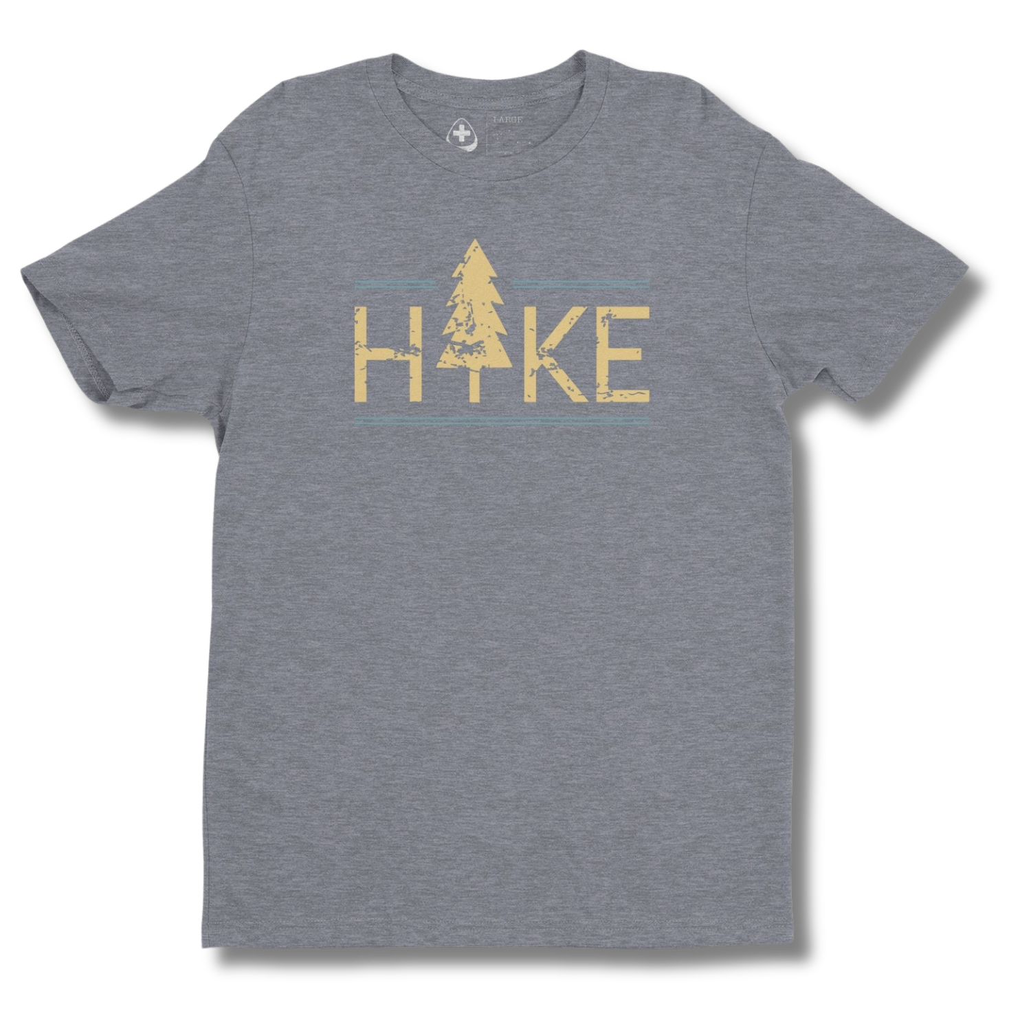 Gray t-shirt with 'Hike' and tree graphic on a white background