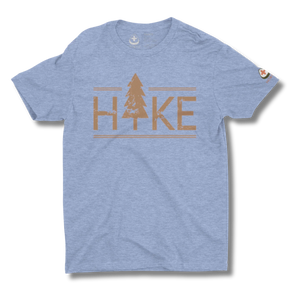 Blue t-shirt with 'Hike' and tree graphic on a blue background