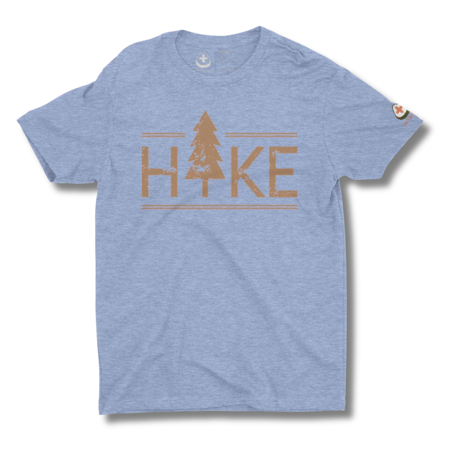 Blue t-shirt with 'Hike' and tree graphic on a blue background