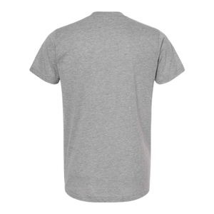 Back view of gray NO&YO men’s surf graphic tee, plain design in heather gray