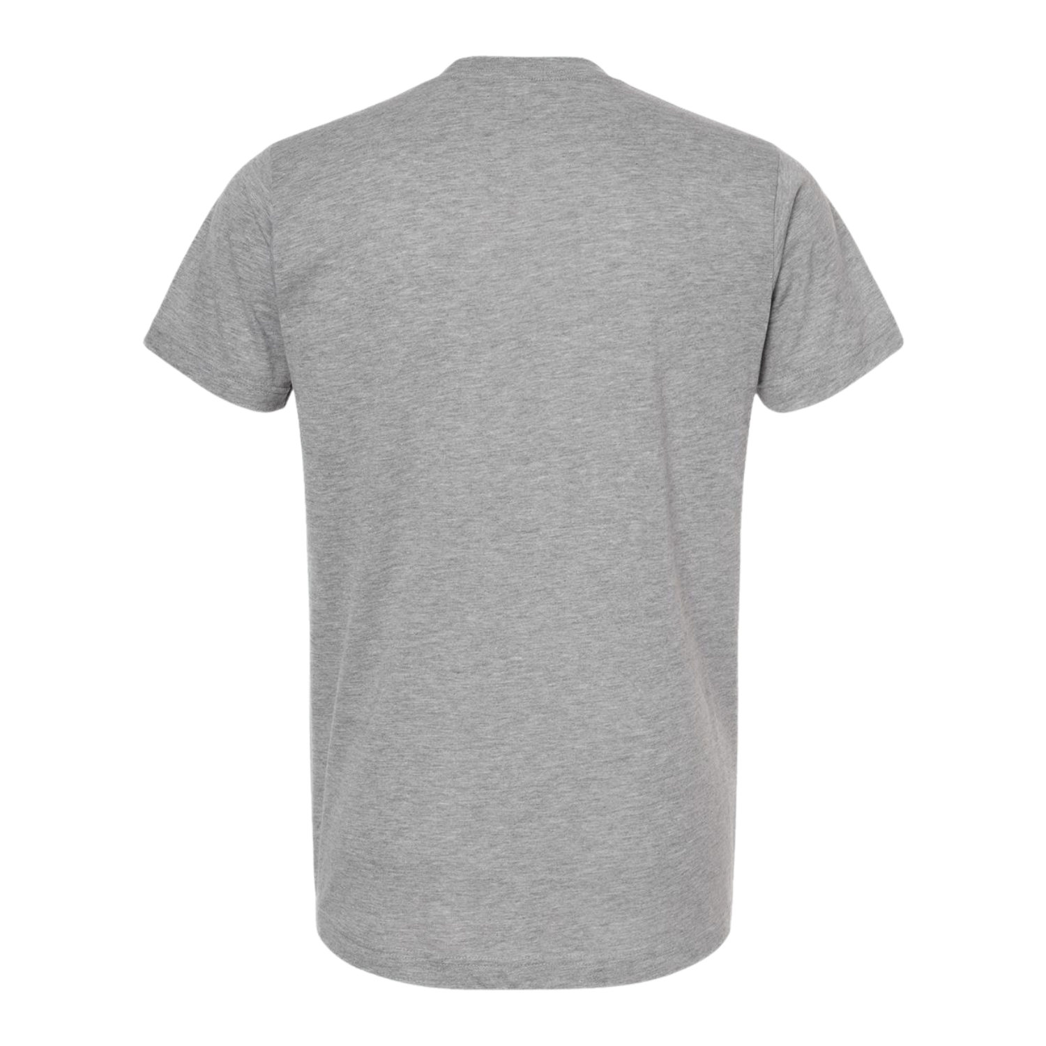 Back view of gray NO&YO men’s surf graphic tee, plain design in heather gray