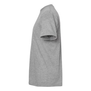 Side profile of gray NO&YO vintage wave graphic t-shirt for men, soft cotton blend