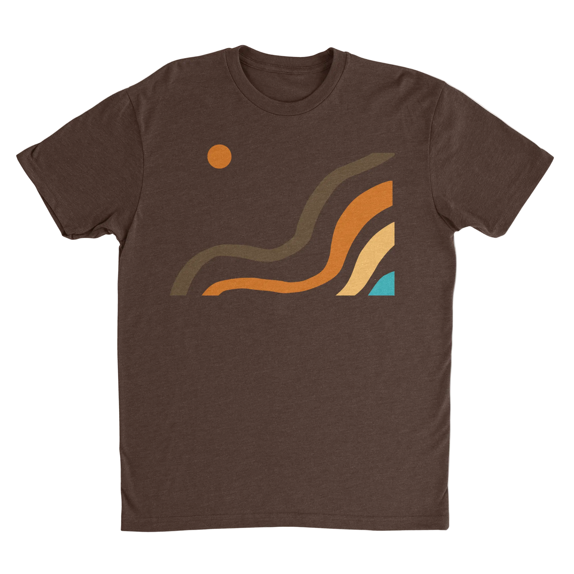 NO&YO Canyon Flow Tee in brown featuring minimalist canyon-inspired artwork on a premium men’s outdoor lifestyle t-shirt, front view.