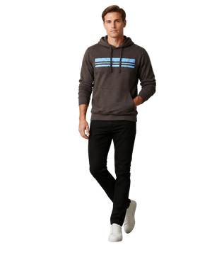 Man wearing NO&YO men's lightweight charcoal hoodie front view