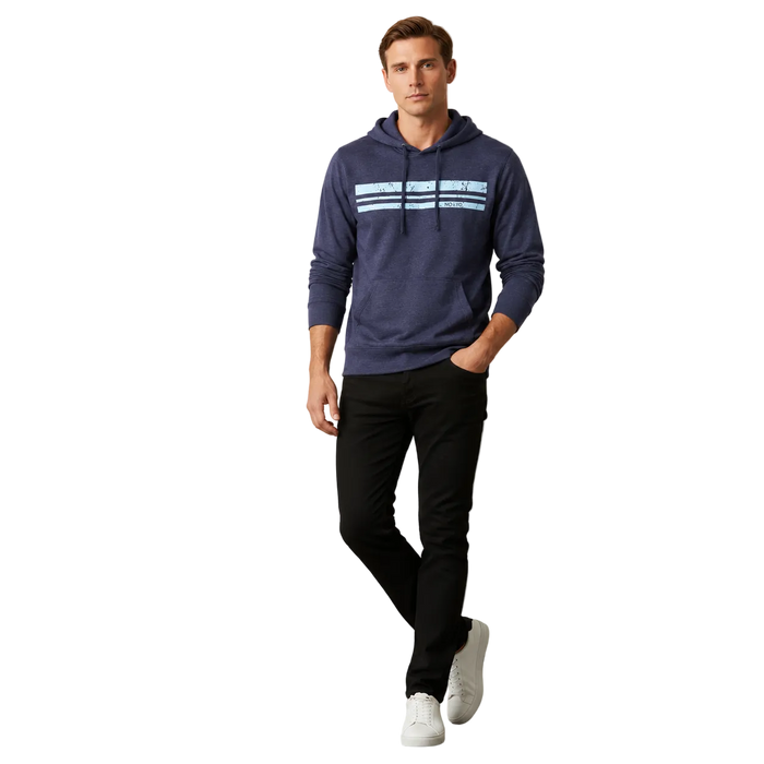 Man wearing NO&YO men's lightweight navy hoodie front view