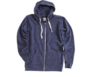 NO&YO men's navy tri-blend full-zip hoodie with white drawstrings